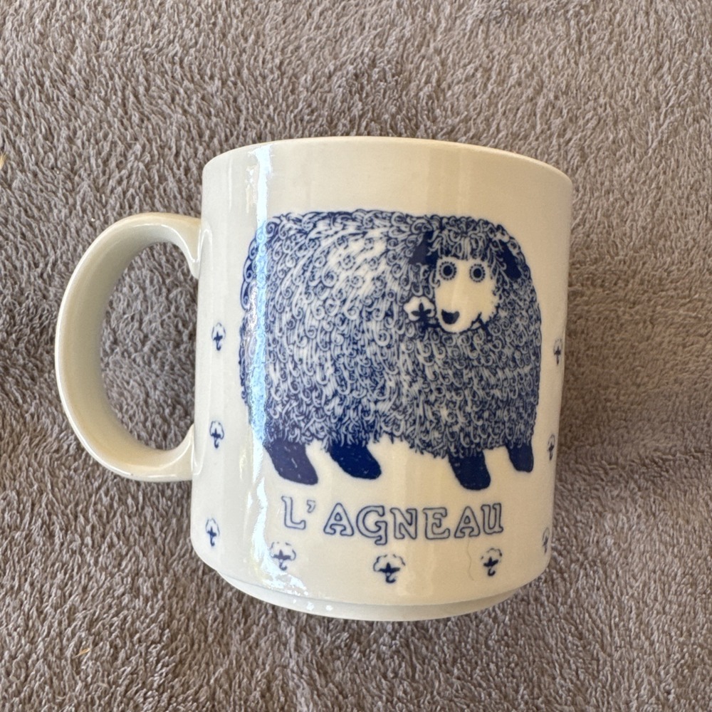 Vintage Taylor & Ng Blue Sheep Mug L' AGNEAU 1984 San Francisco Retro Cup RARE